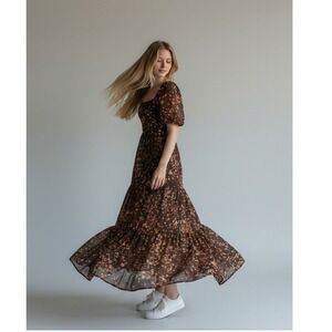 Audrey Parks Francesca's Maxi Dress Kendron Woman Small Brown Floral Smocked
